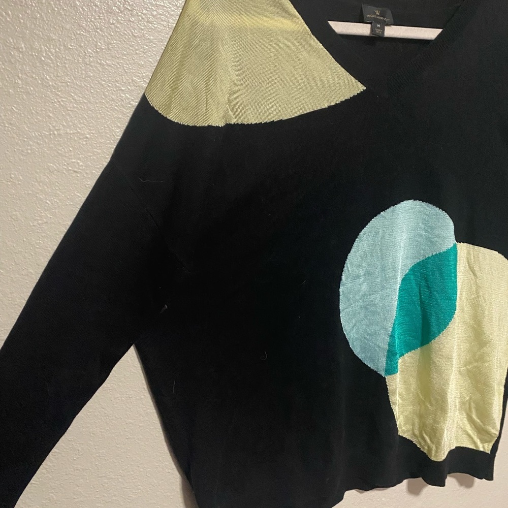 Worthington Abstract Colorblock Knit Top | Long Sleeve Modern Art Sweater Size M - Picture 4 of 4